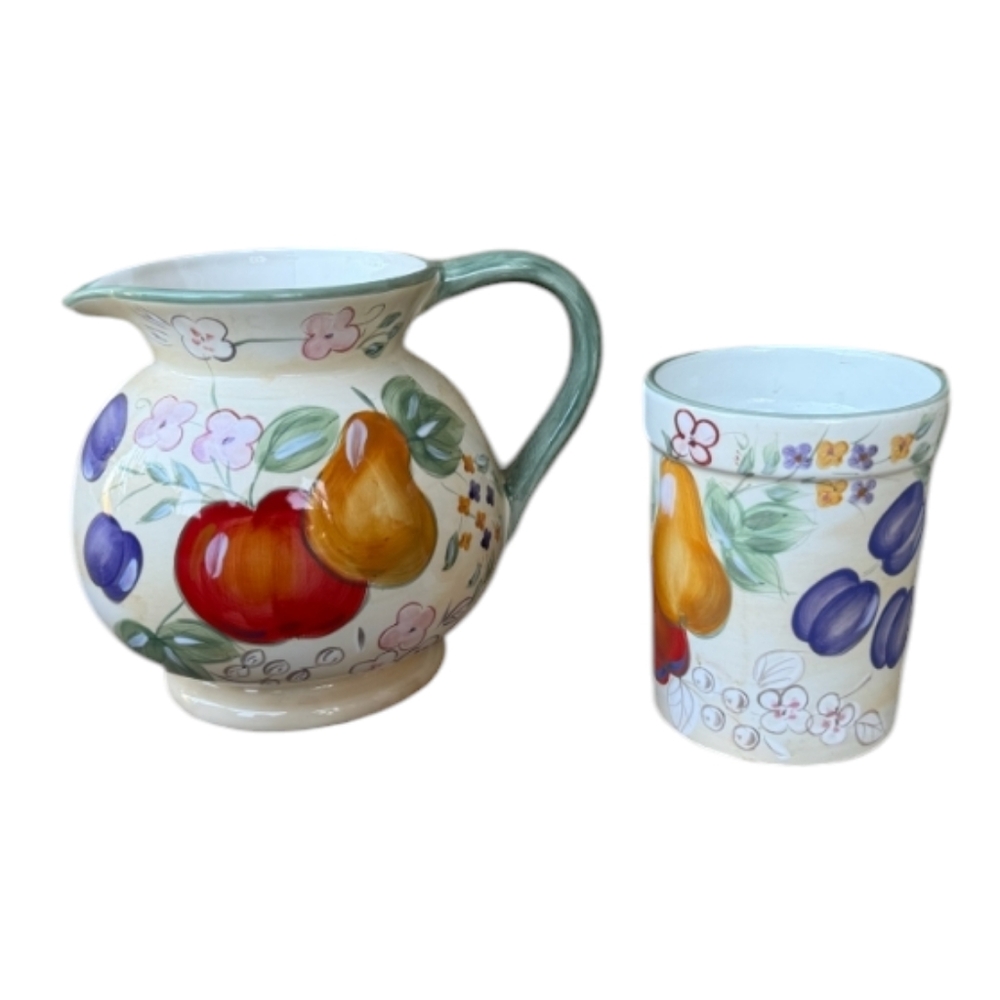 Colorful Fruit Pitcher and Utensil Holder Set